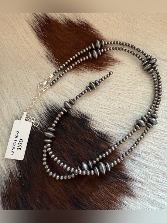 SouthWestArtisans Jewelry - ❤️3mm 6mm 8mm Graduated Desert Pearls & Saucers Sterling Lariat Necklace 20+ 2”L